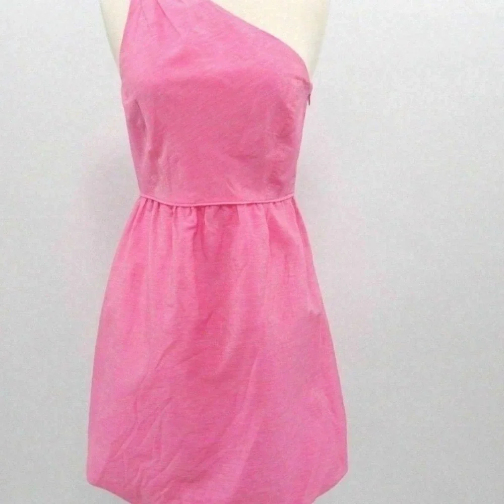 J. Crew Metallic Pink One Shoulder Dress Linen Blend Bubble Hem Size‎ 10